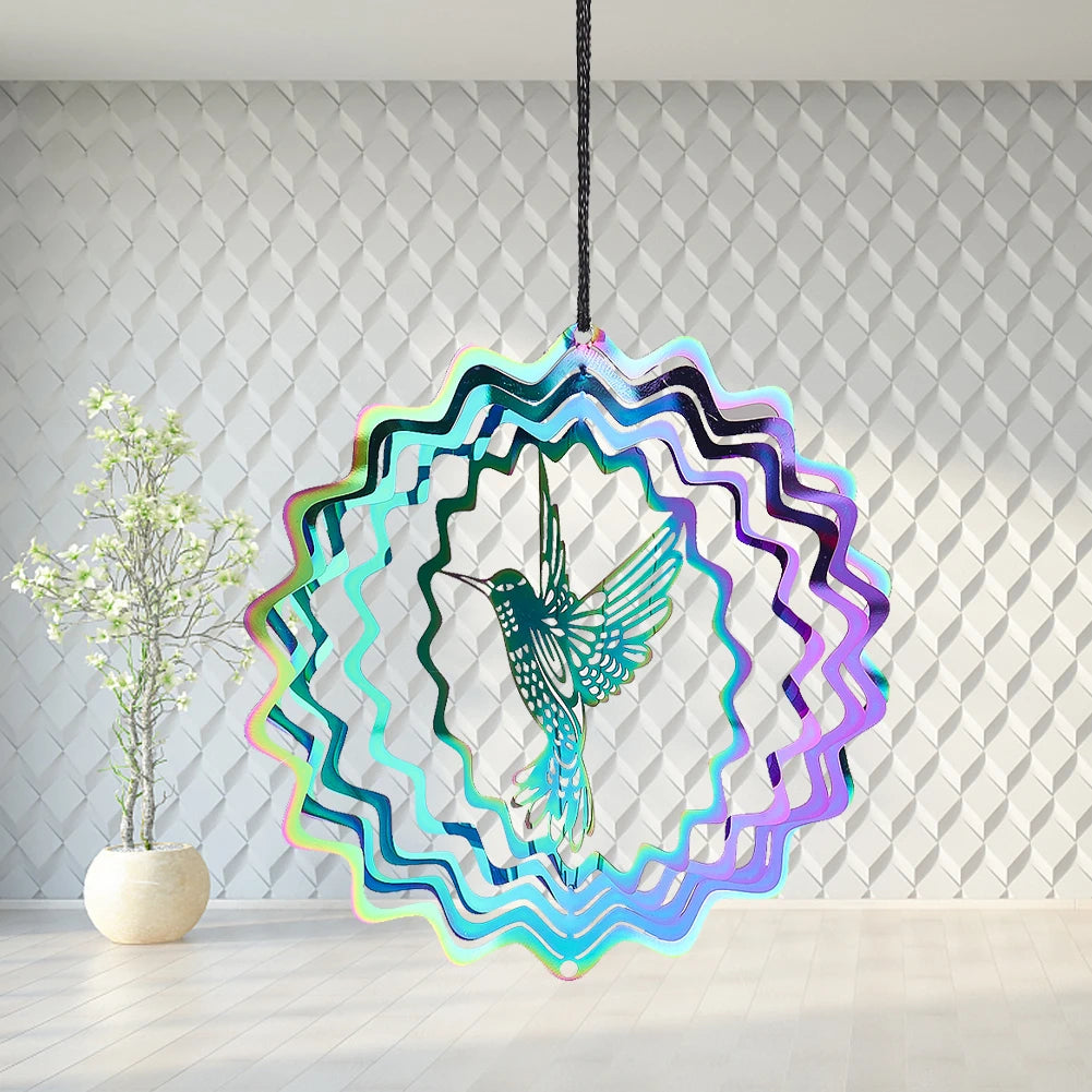 3D färgglad roterande vindspinnare kolibri flytande vindklockor trädgård hängande dekor vind catcher pendelle avskräckande