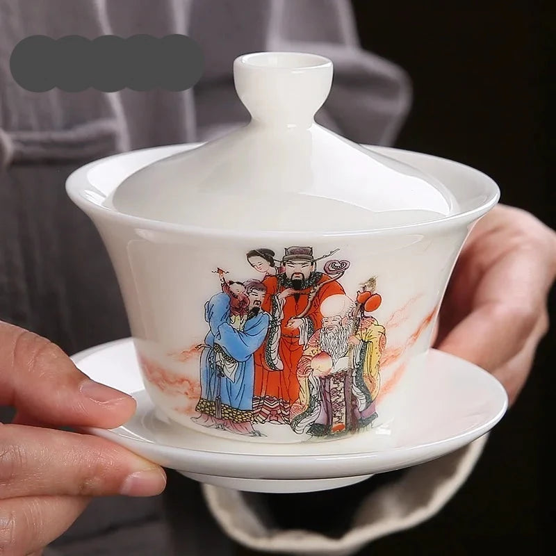 165ml skopové tukové nefrity bílý porcelán čaj tureen čínský dlouhověkost Peach Cover Bowl velký čajový výrobce gaiwan kung fu teaset dárky