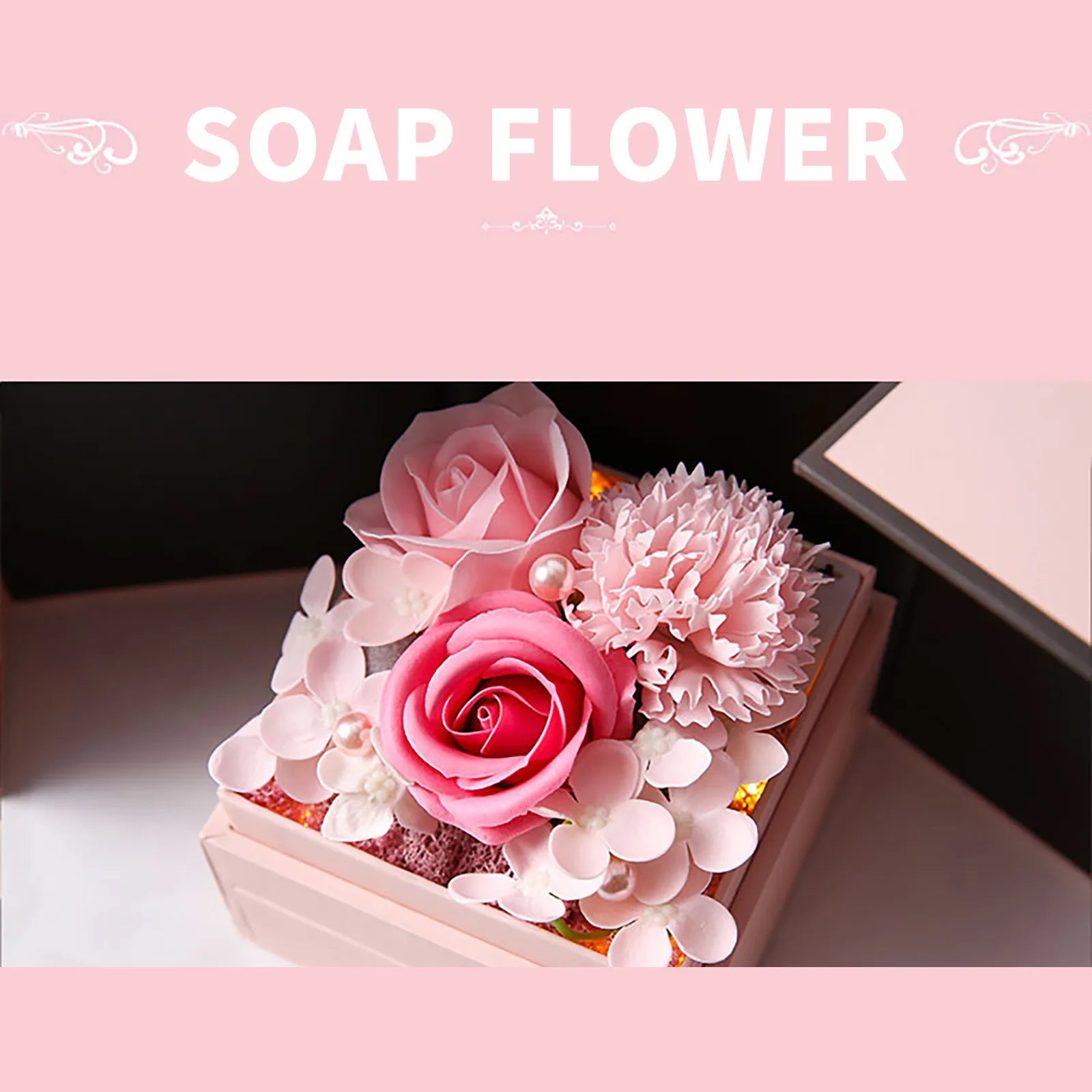 Denní šperky box mýdlo dárkové krabičky krabice kytice růžová dárek dárek dárkové valentýnské květiny umělé květy