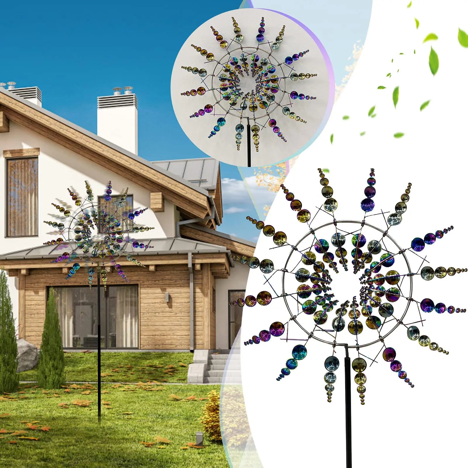 Patio Garden Lawn Outdoor Decoratie Unieke windverzamelaars Magische kinetische metalen windmolen Spinner Solar Wind Powered Catchers