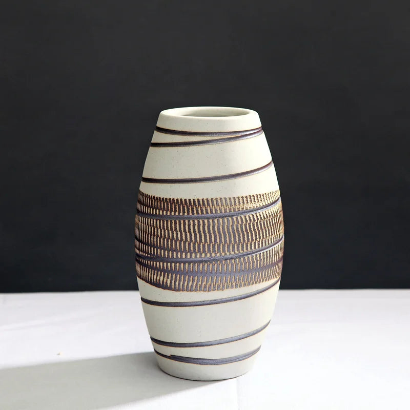 Einfache und Retro-Keramikvase dreiteilige Set von Keramikhandwerk Ornamente, Wohnzimmertischblumenanordnung