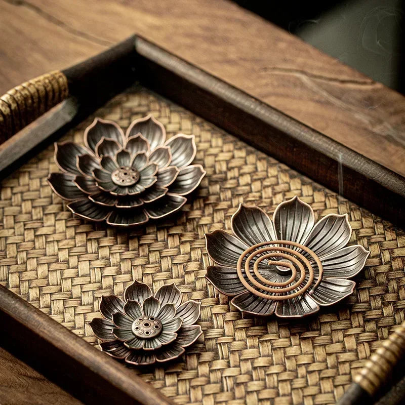 Backflow røgelse brænder stick røgelse Holder Home Buddhism Decoration Coil Lotus Censer Bronze Air Vaporizer Home Decor Supplies