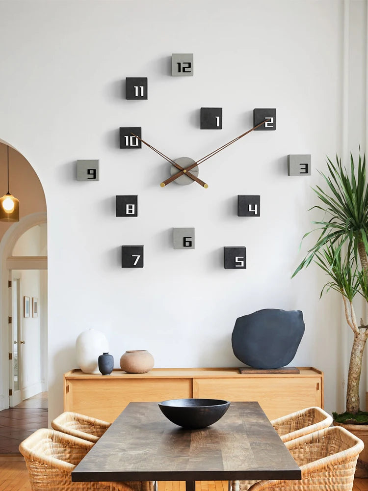 Nordic Creative Diy Wall Clock Wood Living Room Silent Self Adhesive Wall Clock Sticker Wall Decoration Watch Background Gift