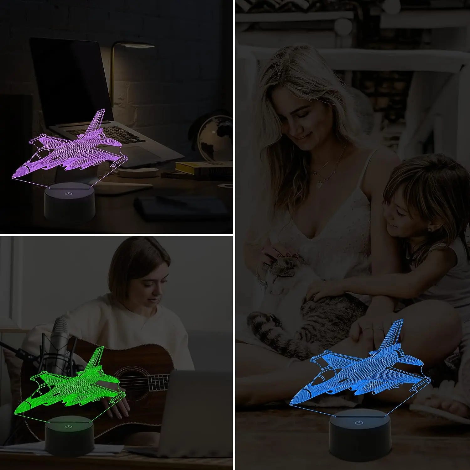 3D 시각적 비행기 야간 조명 항공기 LED 데스크 램프 16 색 변경 스마트 터치 리모컨 LED 침대 옆 테이블 램프