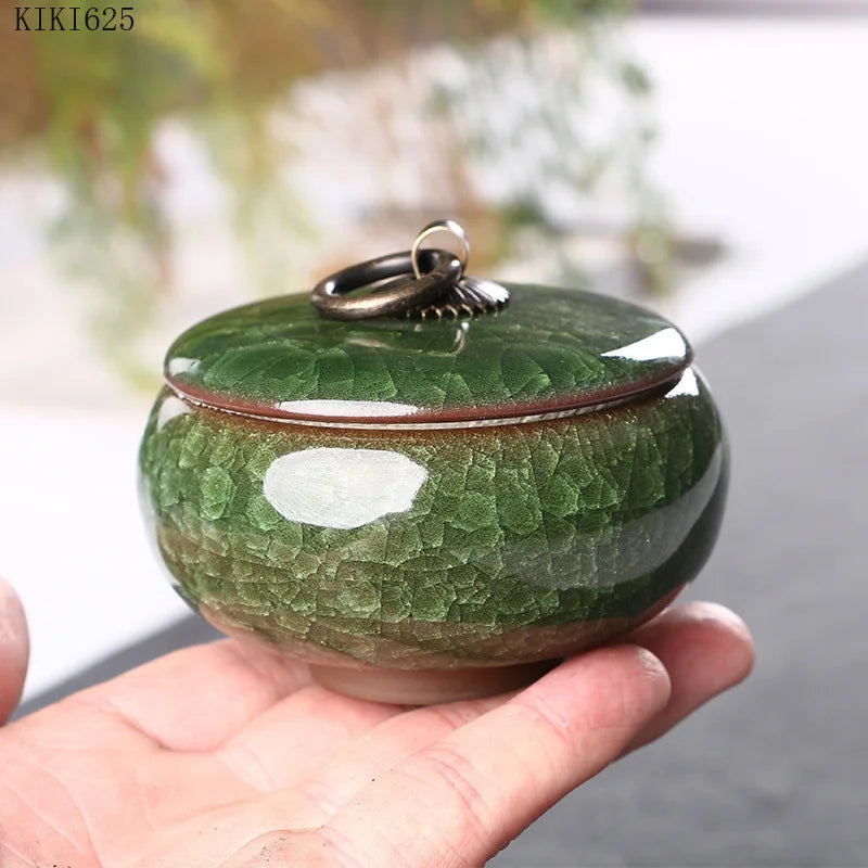 Modern Color Cracked Ceramic Sealed Storage Tank Travel Portable Tea Caddy Tea Set Necklace Ring Jewelry Storage Box Home Decor