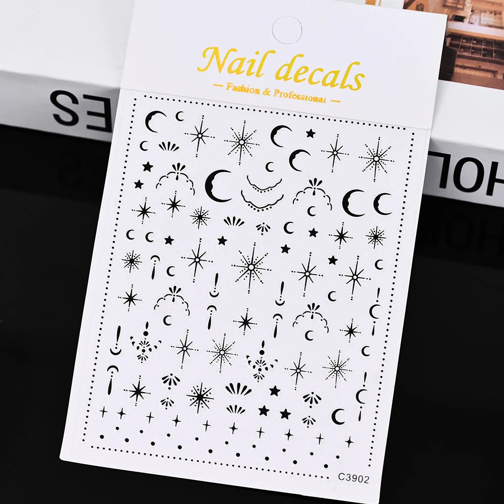 3D Gold Sun/Moon/Star Bronzing Nail Art Sticker 8*10cm Laser Star Moon Design Nail Decal Gold Silver Self-Adhesive Slider &*&