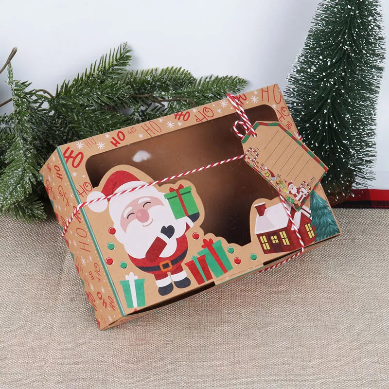 Cajas de galletas de dulces de Navidad Caja de regalo de papel Kraft Bakery Bakery Treat Cajas con ventana transparente Decoración de navidad Bag Noel