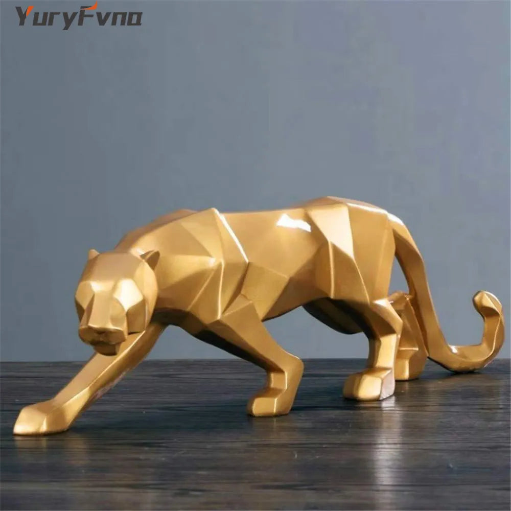 YuryFvna مجردة الراتنج ليوبارد تمثال هندسية الحياة البرية النمر تمثال الحيوان النحت الحديثة ديكور غرفة مكتب المنزل هدية