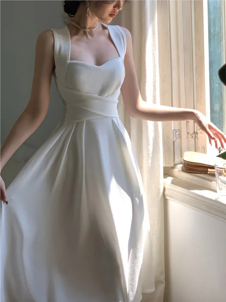 Korean Elegant Midi Dresses for Women 2023 Summer New Evening Party Fashion Slim Female Vestidos Casual 1-piece Bandage Clothes