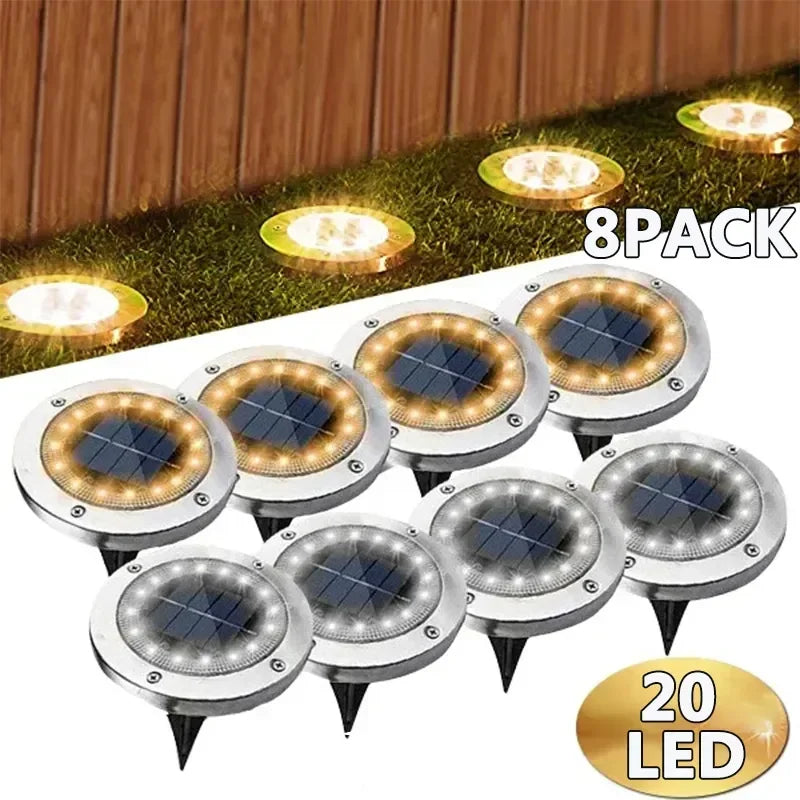 8/20led solenergi Disk Lys Udendørs have Solar underjordisk lysdæklys Spotlight begravet solled lampesindretning