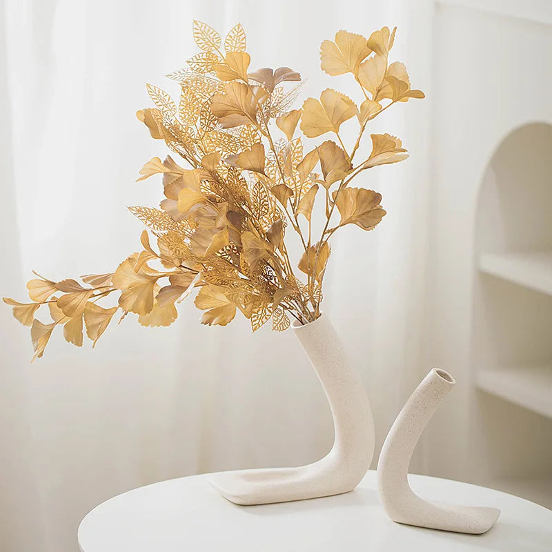 NIFLHEIM 2pcs/set Porcelain L Shape Vases Centerpiece Decor Ikebana Flower Arrangement Home Tabletop Decoration Accessories Gift