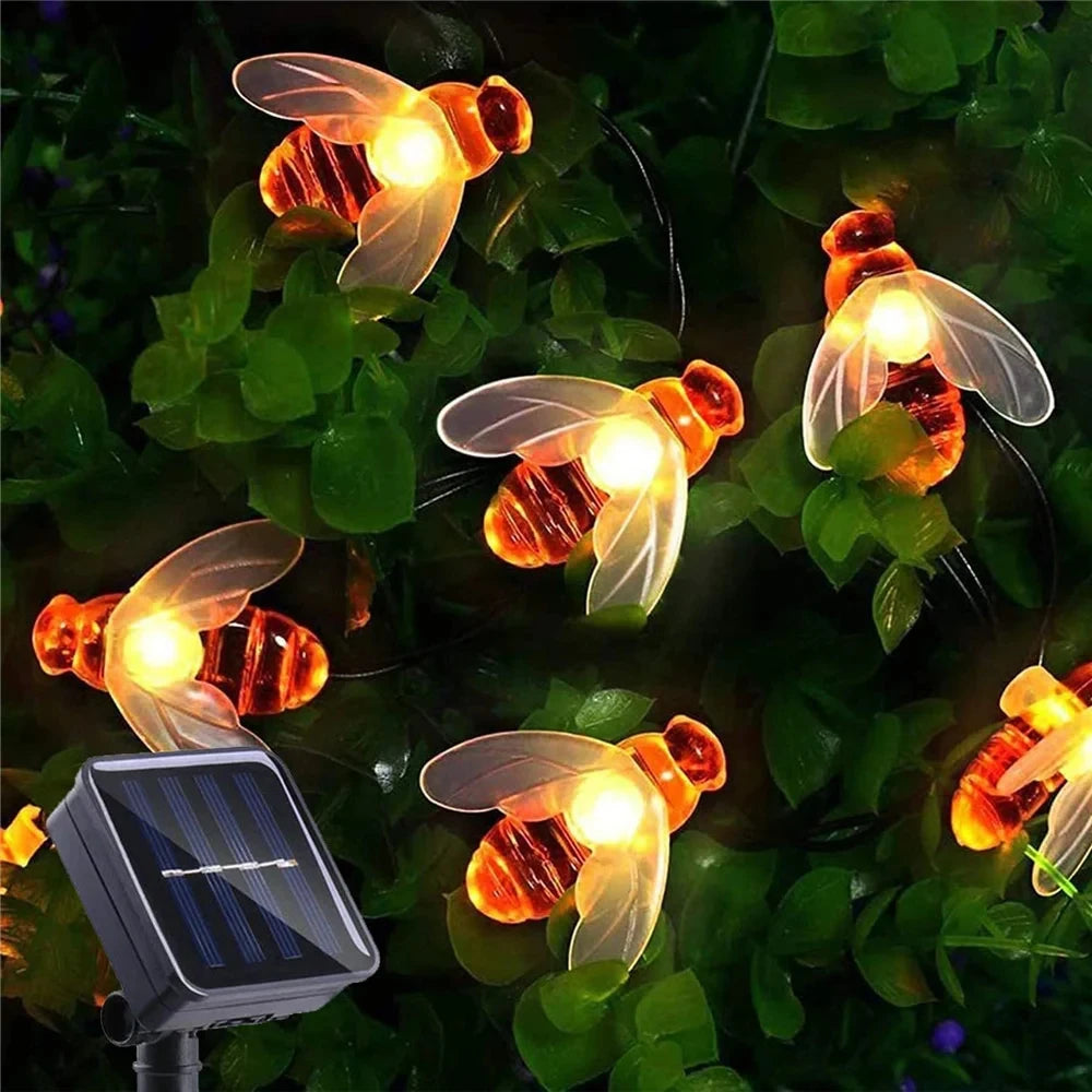 Luz de cuerda solar 20 LED LIND BEE EXTERIOR LIGHTA DE NAVISIÓN PATIO PATIO Partio Fiesta de Navidad Honeybee Lámpara de decoración de hadas estrellado