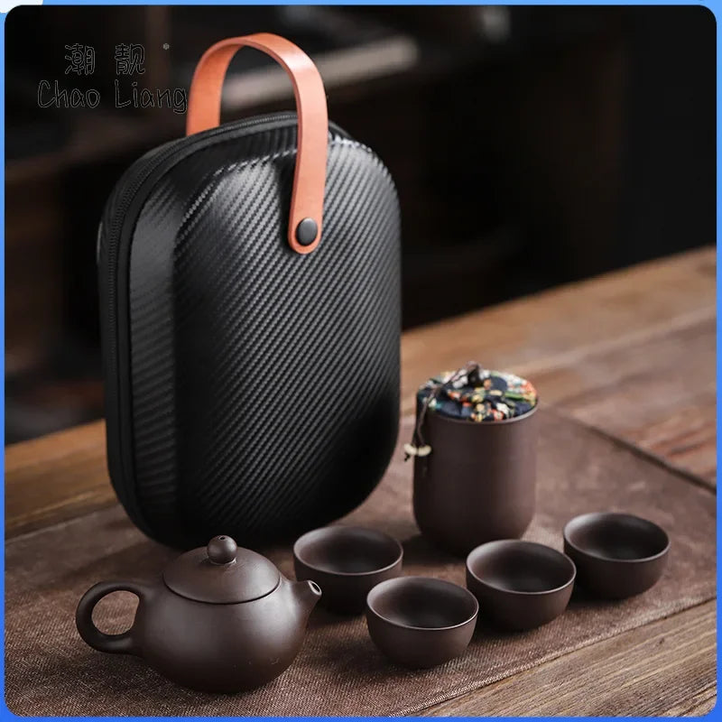 Tazze da tè a sabbia viola in ceramica teiera portatile set da viaggio all'aperto gaiwan tazze da tè di cerimonia set da tè regalo