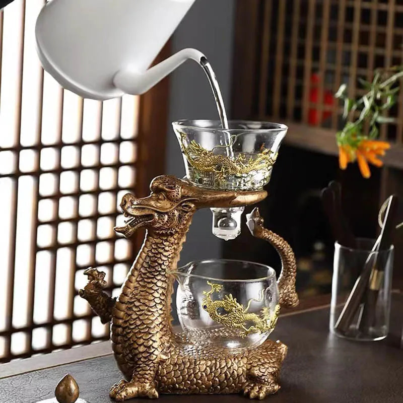 Yomeei recién llegados creative dargon tetera de té de vidrio automático completo pumong oolong copa de succión magnética goteo de tetera