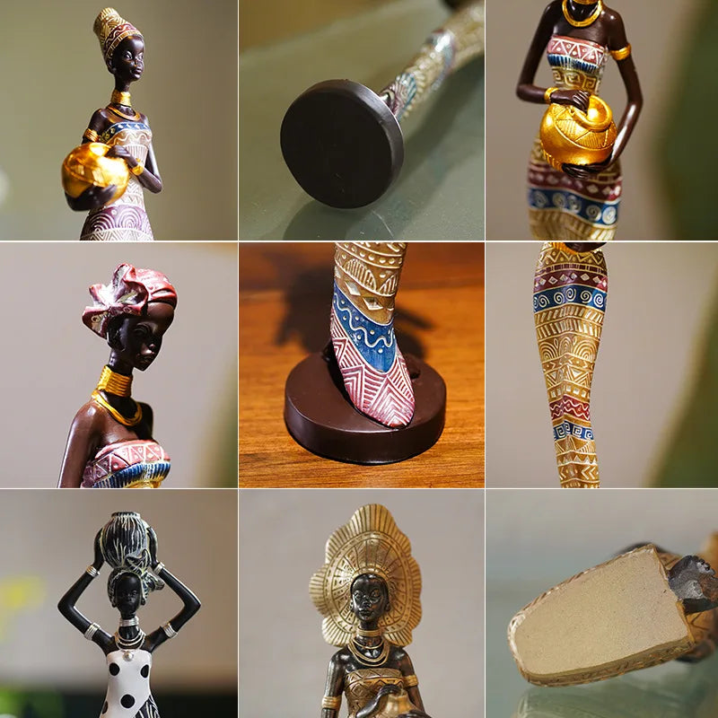 African Tribal Girls Resin Girl Figurines Home Decorations African Woman Sculpture Modern Resin Sculpture Creative Vintage Gift