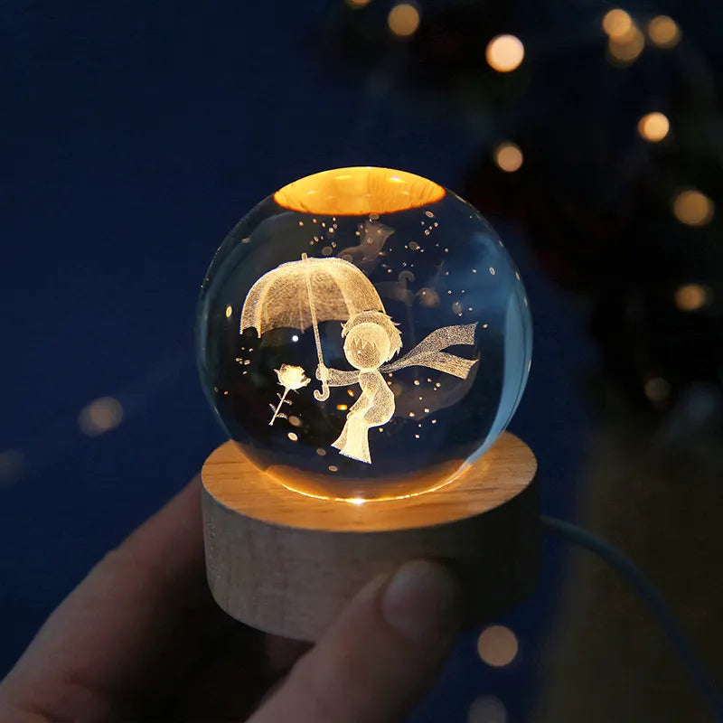 6cm 3D Crystal Ball Crystal Planet Night Light Laser System Globe Globe Astronomy Birthday Gift Home Desktop Decoración