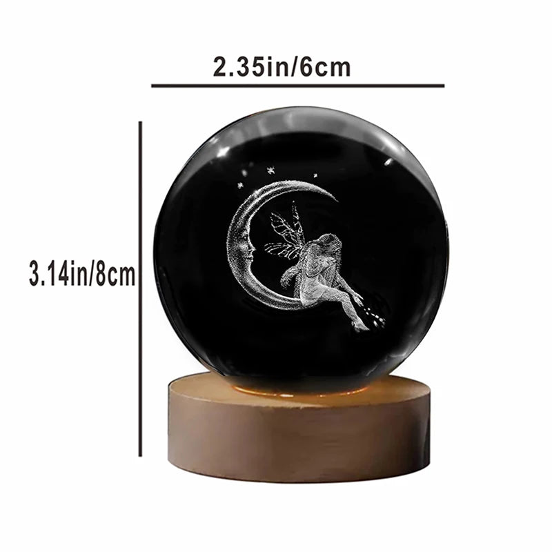 3D Moon & Fairy Laser Engraved Crystal Ball multi-coloured night light, Birthday, Christmas, Valentine's Day Gift for Girlfriend