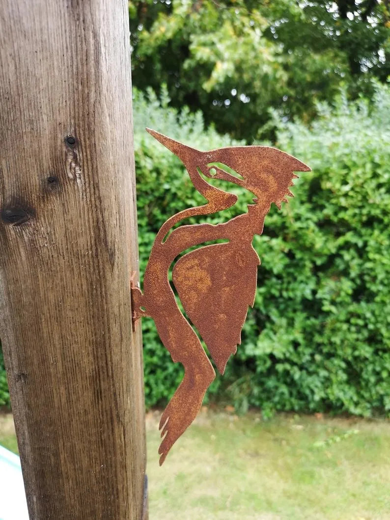 Paslı metal kuş siluetleri bahçe çit dekoru ağaçkakan robin country avlu tasarım bahçecilik dekorasyon malzemeleri