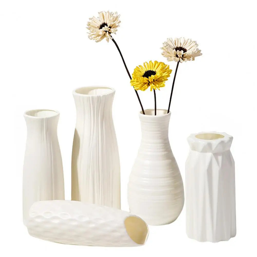 장식용 버 프리 꽃 컨테이너 테이블 꽃병 장식 북유럽 스타일의 흰색 세라믹 꽃병 세트 가정 용품