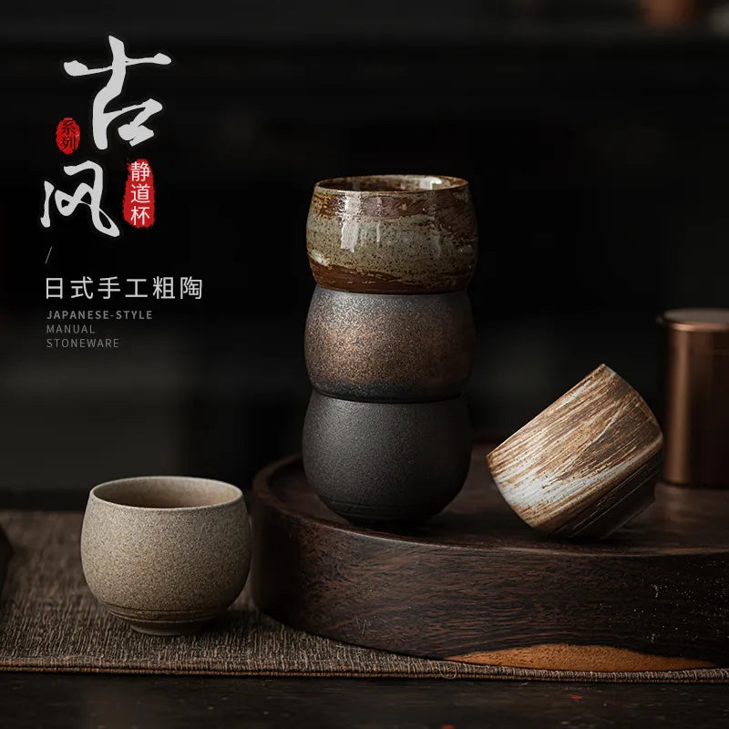 Japanese Style Handmade Stoneware Tea Cup Kung Fu Tea Set Tea Cup Small Single Cup Ancient Style Quiet Road Cup Bowl Teacup