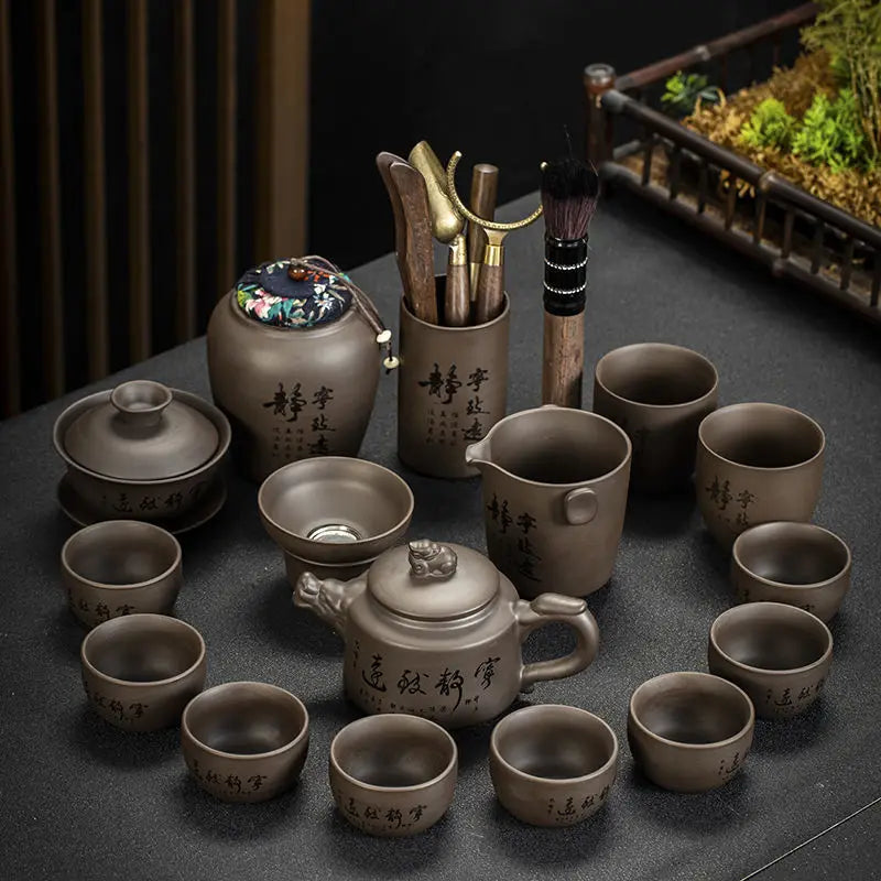 Handmade Purple Sand Tea Set suit Household Kung Fu Tea Set Teapot Cover Bowl Gift Tea Cup Complete Gift Box