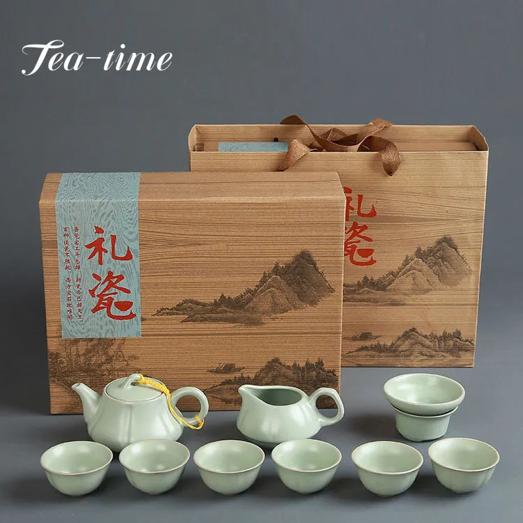 Chinese Kung Fu Travel Tea Set Ceramic Ru Kiln Teapot Teacup Gaiwan Porcelain Teaset Kettles Teaware Sets Drinkware Tea Ceremony