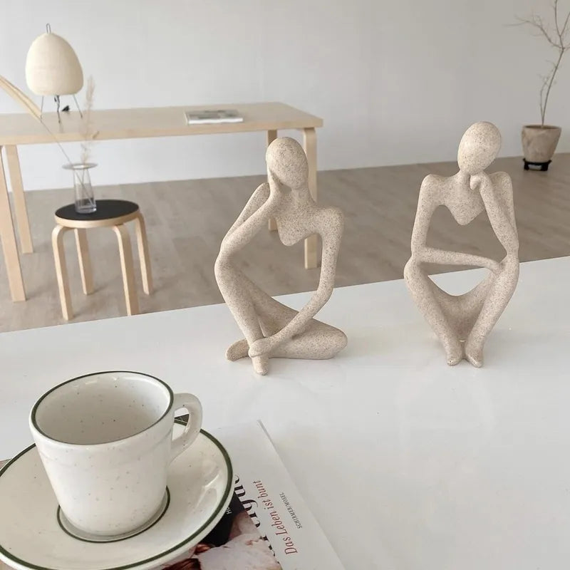 Warna Pasir Patung Abstrak Pemikir Patung Yoga Figurine Nordic Living Room Dekorasi Rumah Dekorasi Meja Meja Ornamen