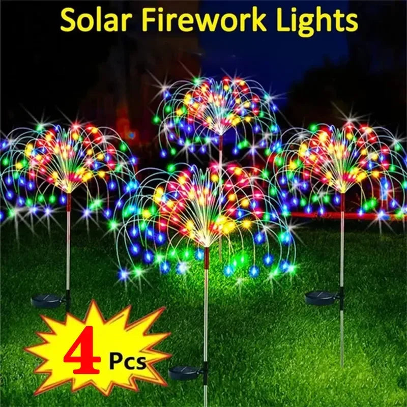 1/2/4pcs Solar LED Firework Fairy Light Outdoor Garden Dekorasi Lapangan Jalur Light for Patio Yard Pesta Pernikahan Natal