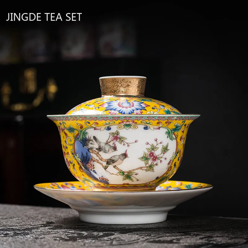 Jingdezhen smalto colore ceramico gaiwan set da tè cinese ciotola da tè sanai portatile con teatro per la casa di copertina
