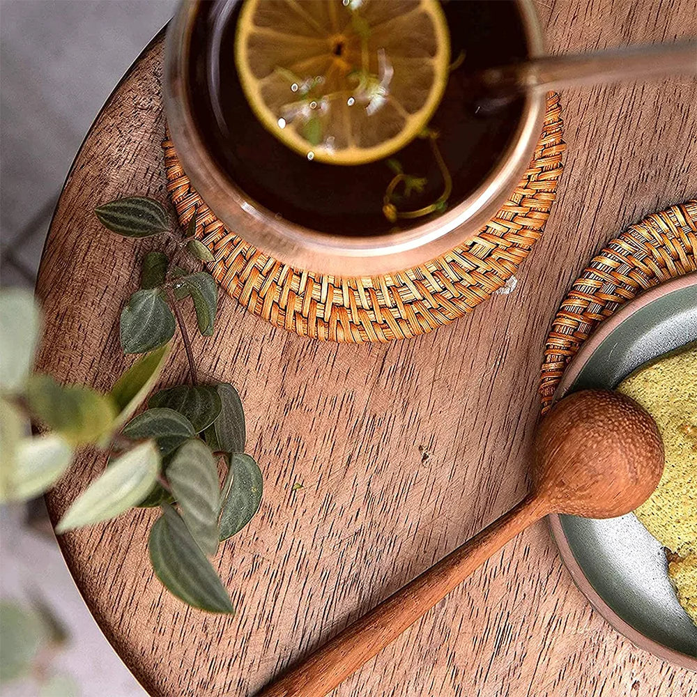 Couvre-roes de rotin 8 cm à la main à la main à la main rond rond rond ratan tasse tasse créative table de cuisine artisanat de boissons élégantes