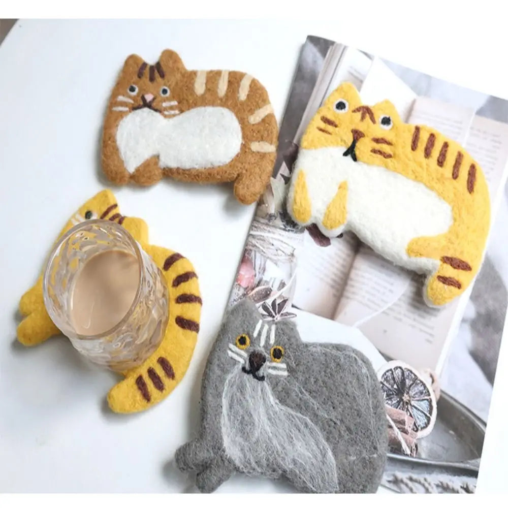 Creative Cat Coasters Felt Animal Mat Coffee Mug Cup Pad Cartoon Desktop Ornament Placemat Insulating Dining Mat Home Decoration