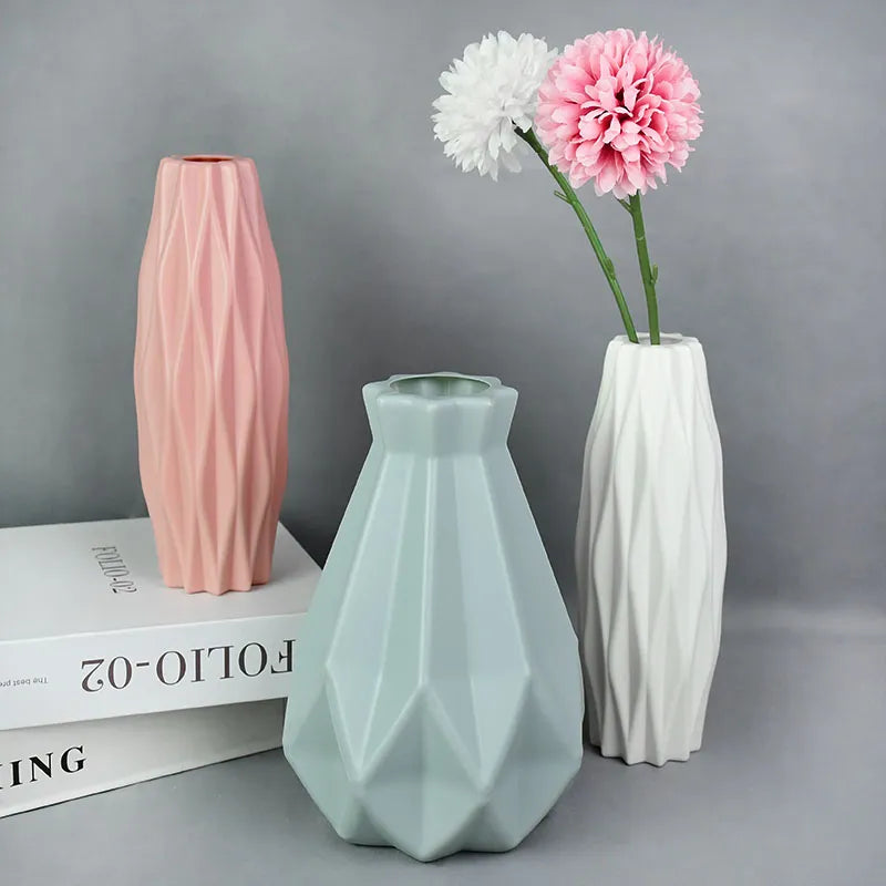 Vase de flores moderna blanca rosa azul plástico jarrón canasta de macetas nórdicas decoración de sala de estar decoración adornada arreglo floral