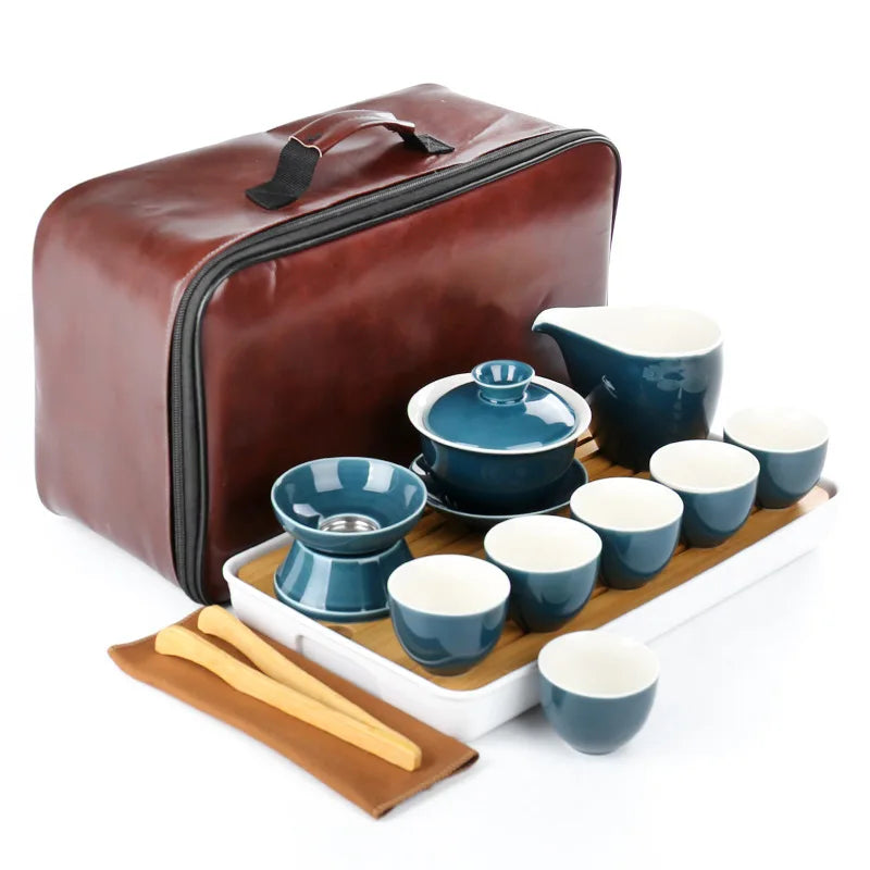S taškou 6 šálků Čínský kung -fu čaj Set Travel Set keramic Portable Teapot Porcelain Teaset Gaiwan čajové šálky Čajový nástroj
