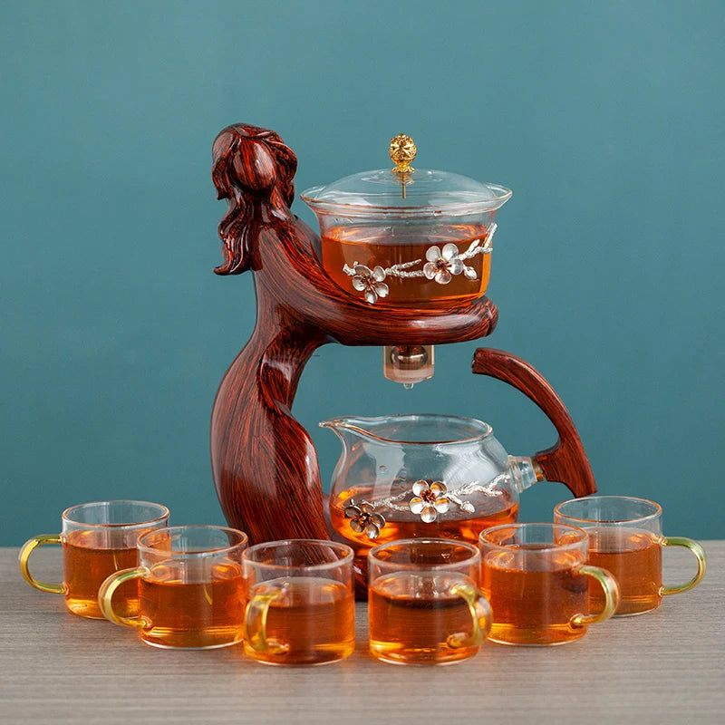 Porta di teiera in vetro resistente al calore Base Tea Infusers Tea Ware Set di tè automatico Tè producendo tazza da tè a teiera kungfu