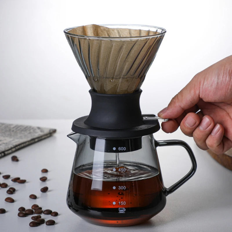 커피 필터 컵 유리 유리 드립 유형의 손으로 가득한 커피 필터 냄비 필터 종이 V 자형 드립 커피 머신 커피 액세서리