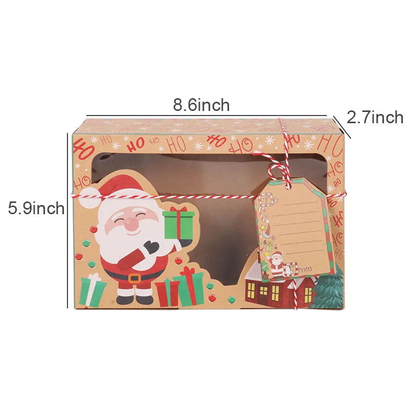 Caixas de biscoitos de doces de Natal Kraft Paper Box Box Food Bakery Treat Boxes com janela transparente Navidad Decor de Natal Bolsa de Presente Noel