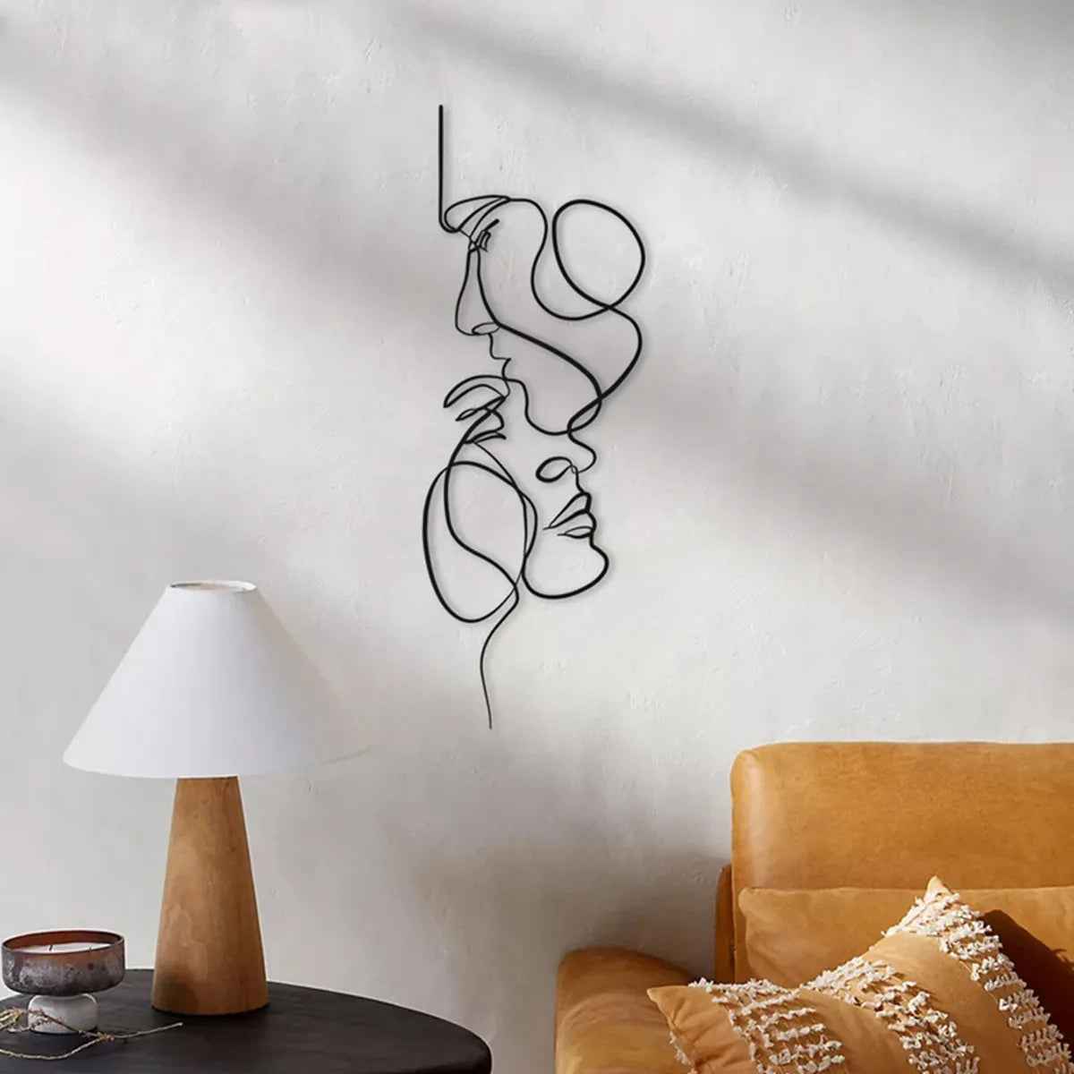 أسود معدن جدار الفن ديكور للتعليق على الحائط مجردة الحديد جدار النحت الحد الأدنى خط الوجه ديكور المنزل الحرف