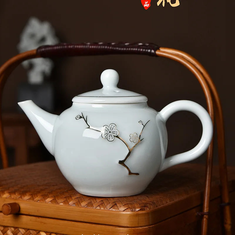 Geleneksel Çin Gaiwan Santai Çay Hakkı Pot Kapak Seramik Çay Tureen Porselen Çay Kupası Altın Trim Çay Çaylarını Seti