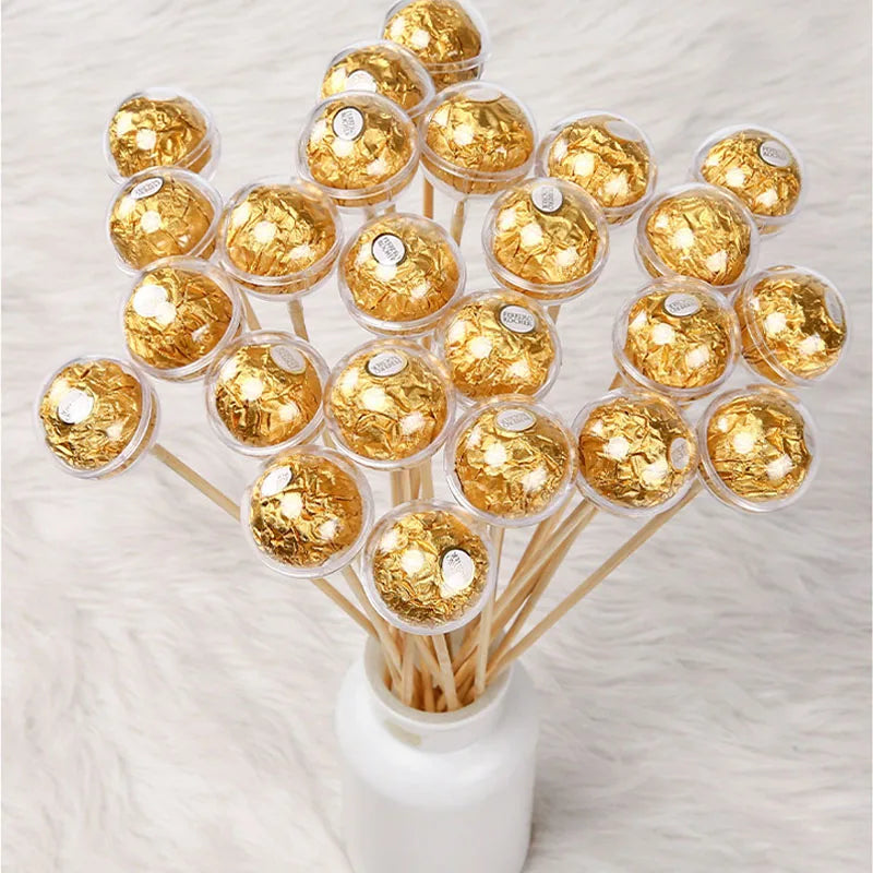 Ein Satz von 20 DIY -Süßigkeiten -Schokoladenblumenregalen, transparente Kugeln, Bambusspieße, Blumenregal, Gedenktagesansammlungen