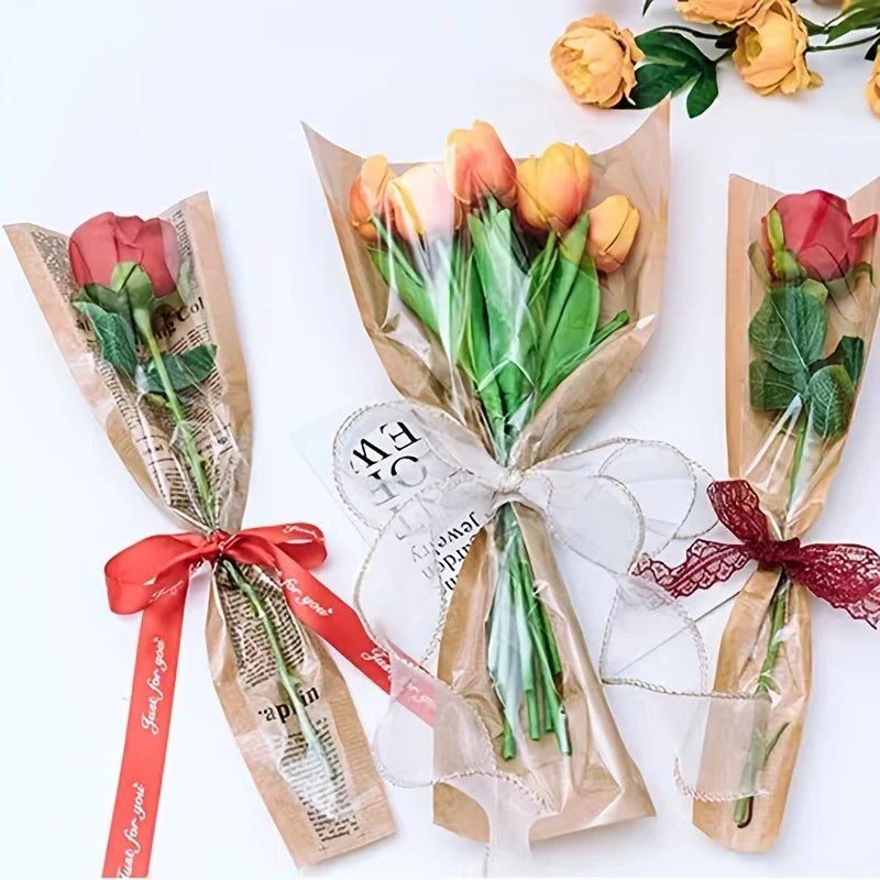5pcs/beg Kertas Pembungkusan Bunga Kertas Kraft, Beg Pembungkusan Bouquet Mudah