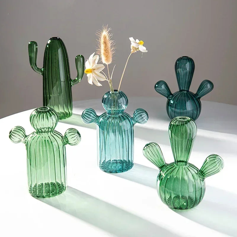 Oda Dekorasyonu için Kaktüs Cam Vazo Dekoratif Cam Şişe Hidroponik Bitki Modern Şeffaf Vazo El Sanatları Oturma Odası Dekor