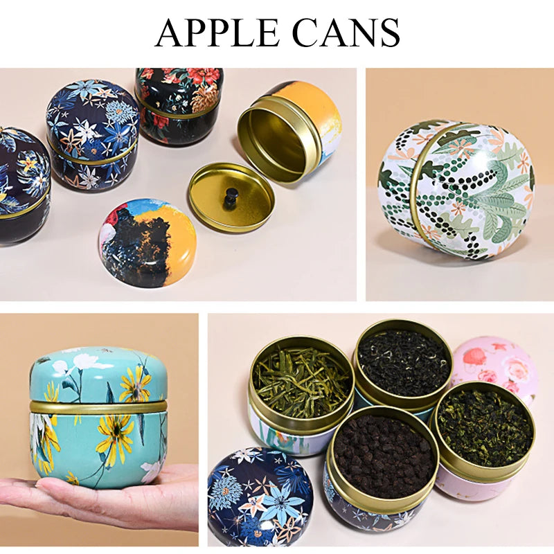 Tea Caddy Tinplate Household Sealed Tea Packaging Box Portable Japanese Style Flower Tea Round Small Tin Containers