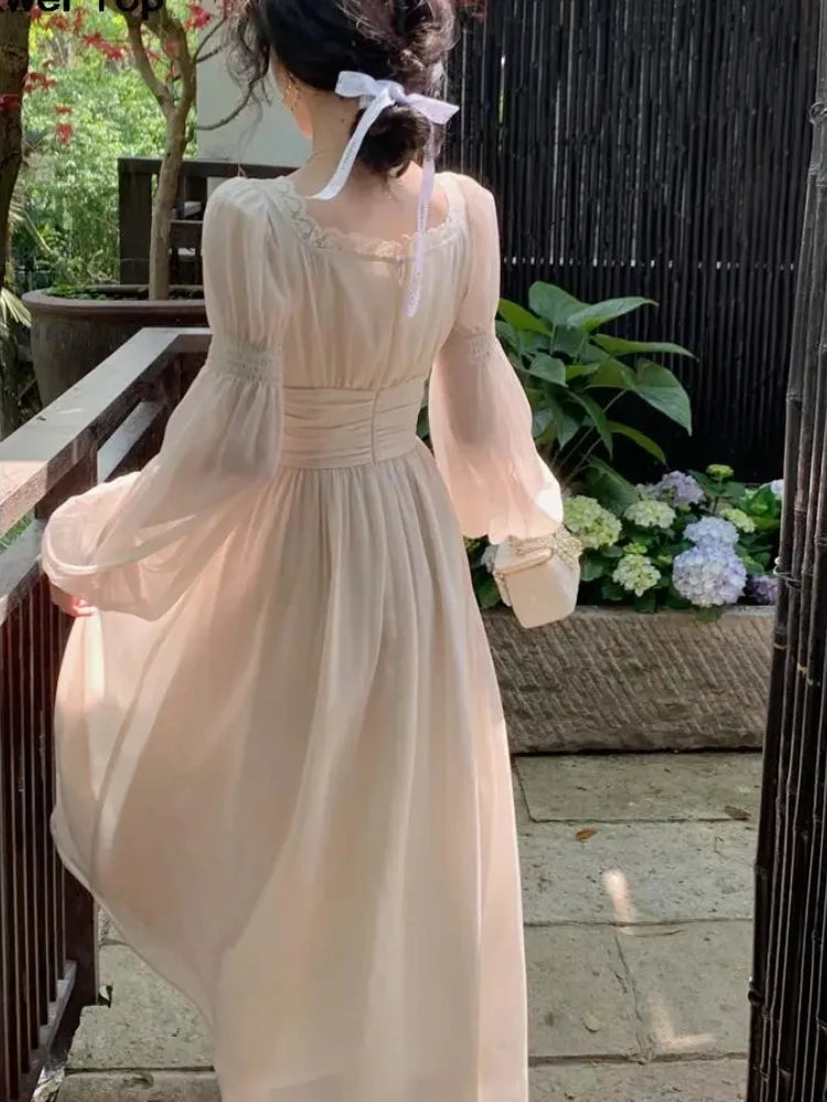 French Elegant Princess Evening Party Midi Dresses for Women Autumn Slim Bandage Long Sleeve Vestidos Korean Spring Clothes