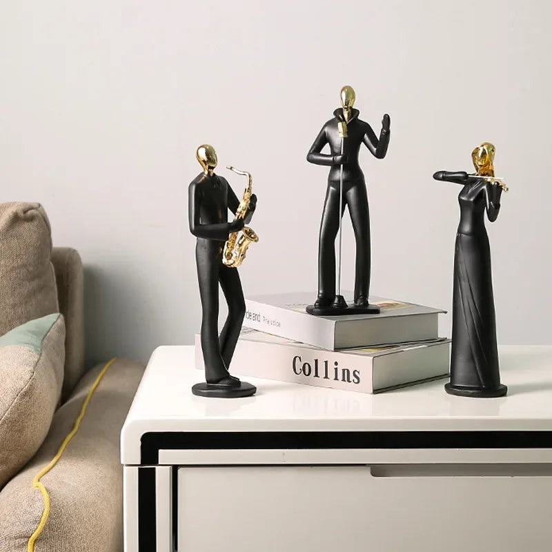 Estátuas de figura da banda de música abstrata, artesanato de escultura de dança de resina, adequado para o gabinete de TV Cabinet Cabinet Study Desktop Decoration.