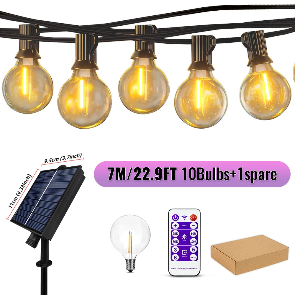 G40 Solar String Lampu Led Led Patio USB, 8 Mode Cahaya, Bumbi Berpotongan, Dekorasi Pesta Natal Taman Terrace Garden