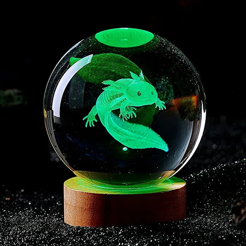 3D Axolotl laser engraved Crystal Ball coloured night light,girlfriend classmate wife children birthday gift home decoration
