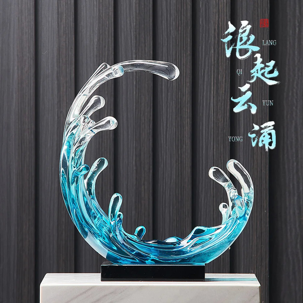 Transparent Resin Abstract Ornaments Modern Wave Abstract Sculpture Ornaments LivingRoom Accessories Home Office Decor Gifts