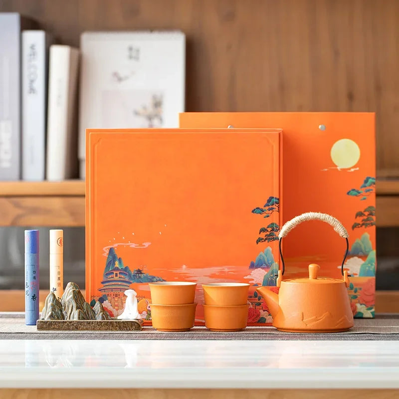 Chinese Kung Fu Tea set Travel Teaset Ceramic Portable Tea set Teapot Makernfuser Teacup Cup for Tea Business Gifts
