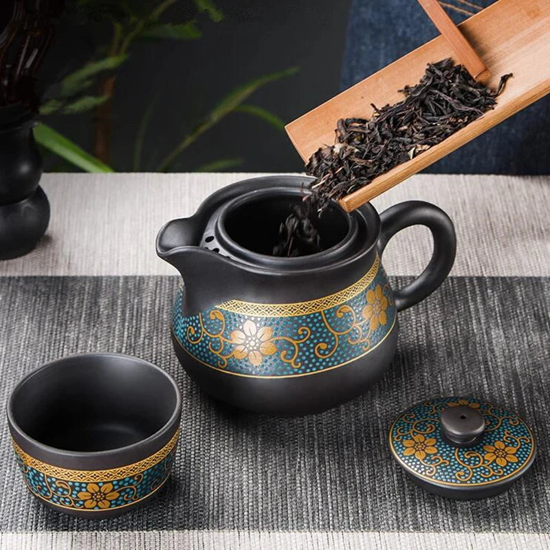 Tetera de arcilla yixing, estilo chino, tetera retro, hogar dorado, fabricante de té japonés sencillo, juego de té de kungfu