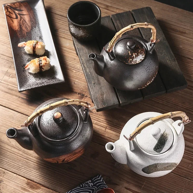 Stor kapacitet japansk stil keramisk tekanna teaware med rotting handtag handmålade tesatser te vattenkokare te kruka te maker